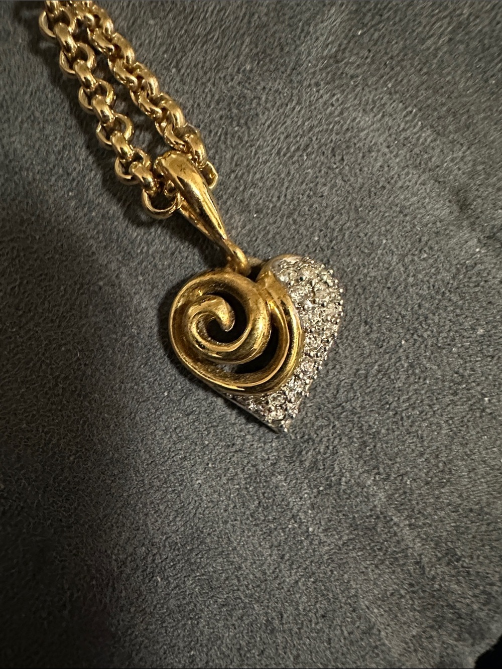Nina Ricci Gold Heart Pendant • Crystal Pavé • Designer Necklace •